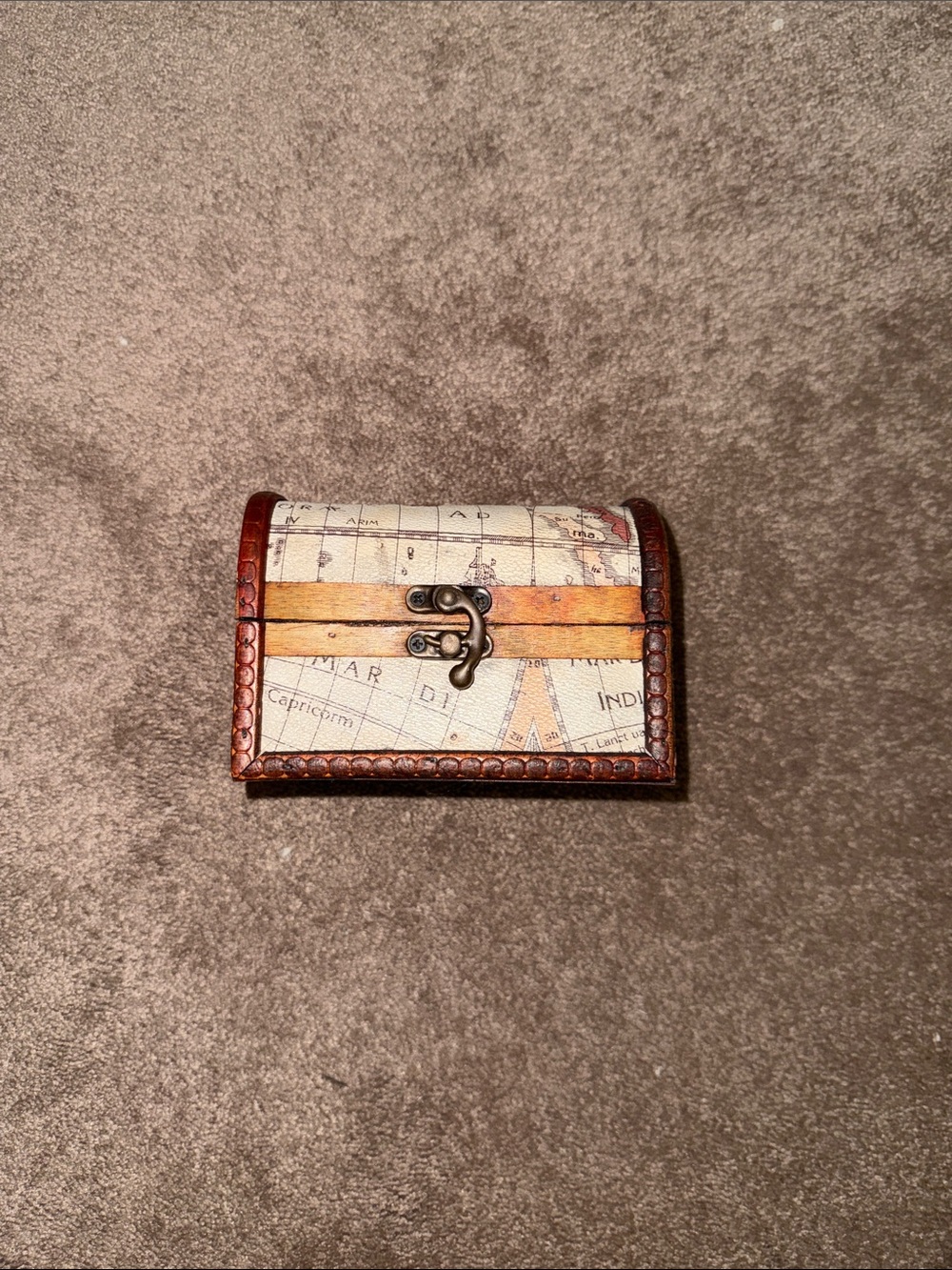 Vintage Map Print Leather Trinket Box - Brown/Cream